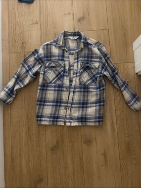H&M Blue, Cream & Tan Plaid Shirt